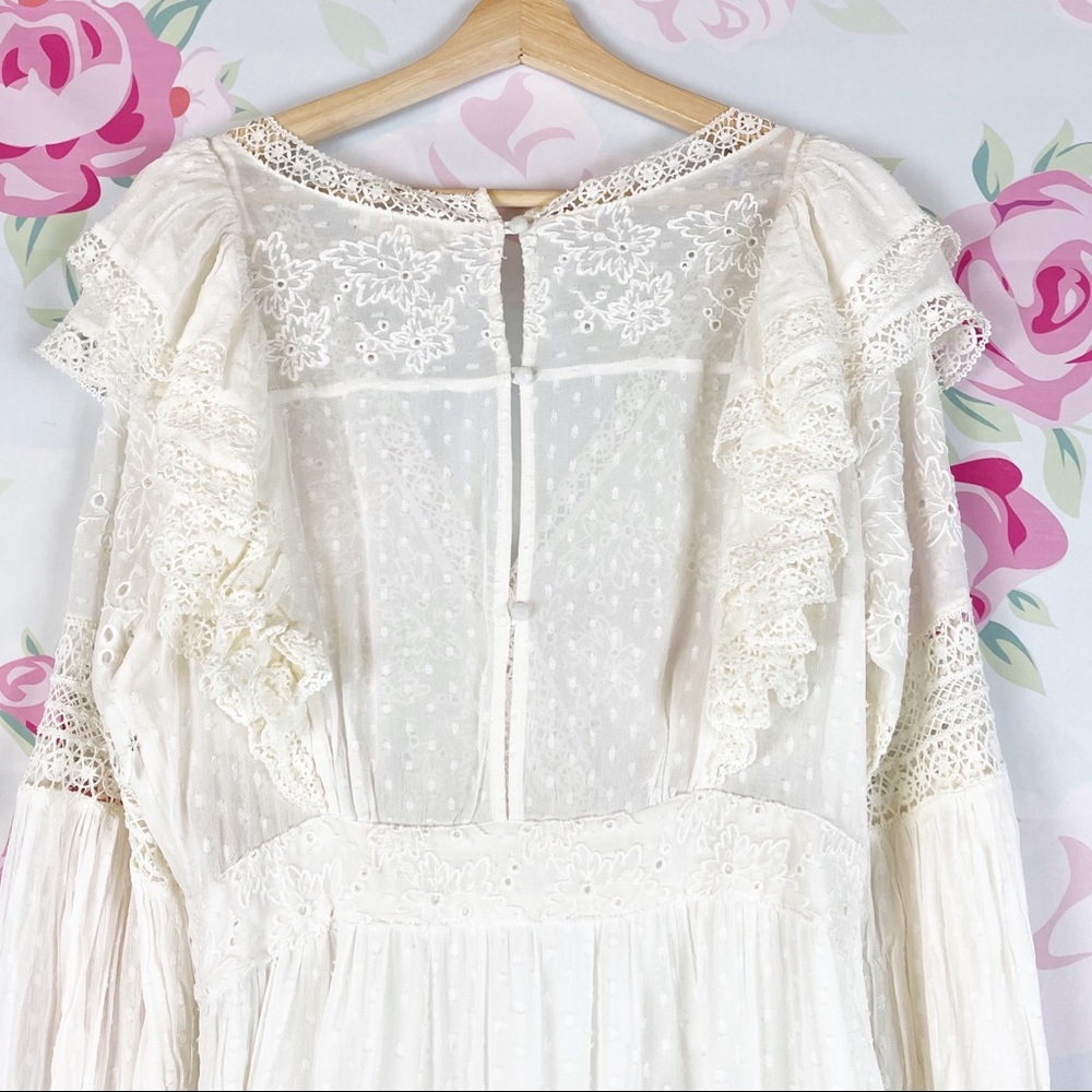 NEW Love Shack Fancy Simonna Floral Ruffle Lace Ivory Cream Boho Mini Dress 10 - Picture 13 of 16